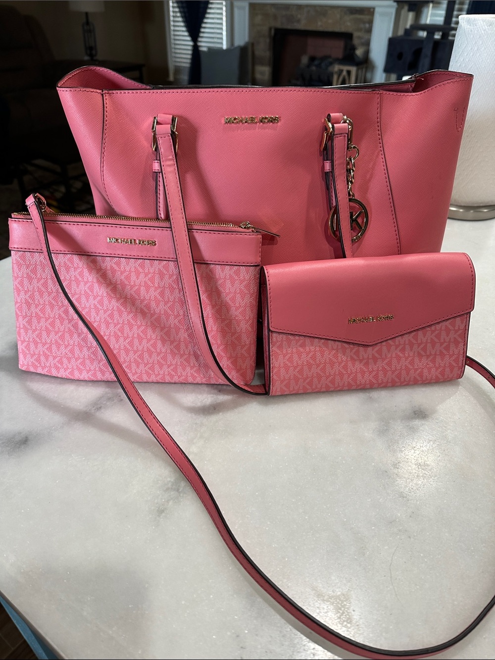Michael Kors Pink 3-Piece Tote, Crossbody and Wallet Set